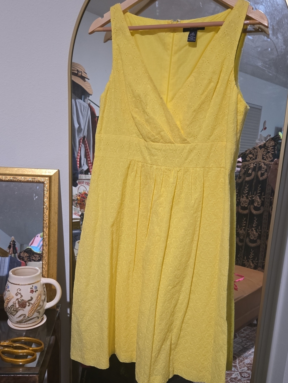 Chaps Eyelet Midi Dress — Butter Yellow — Like New